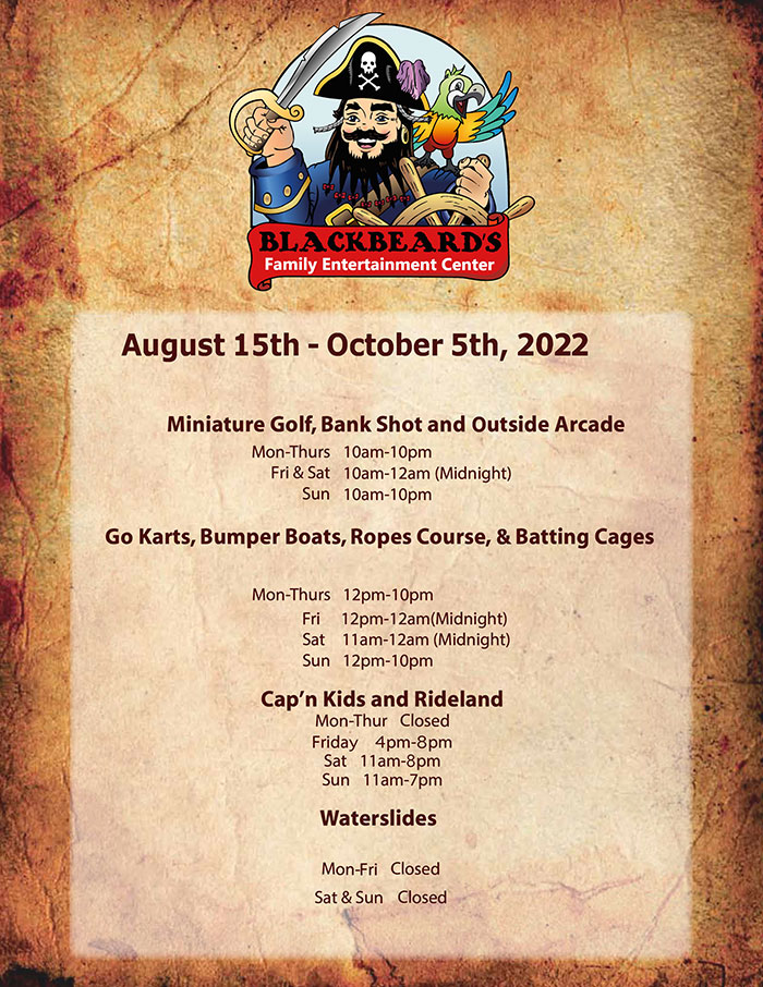 Blackbeards Fall 2022 Hours